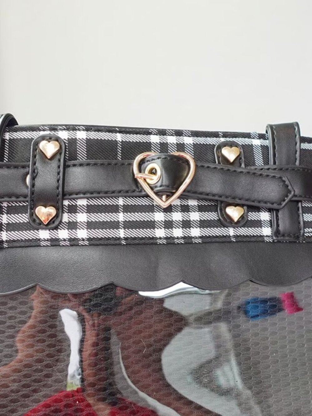BLACK Y2K Plaid Ita Bag Crossbody Tote Shoulder Bag Kawaii Pin Display Itabag - Picture 10 of 11